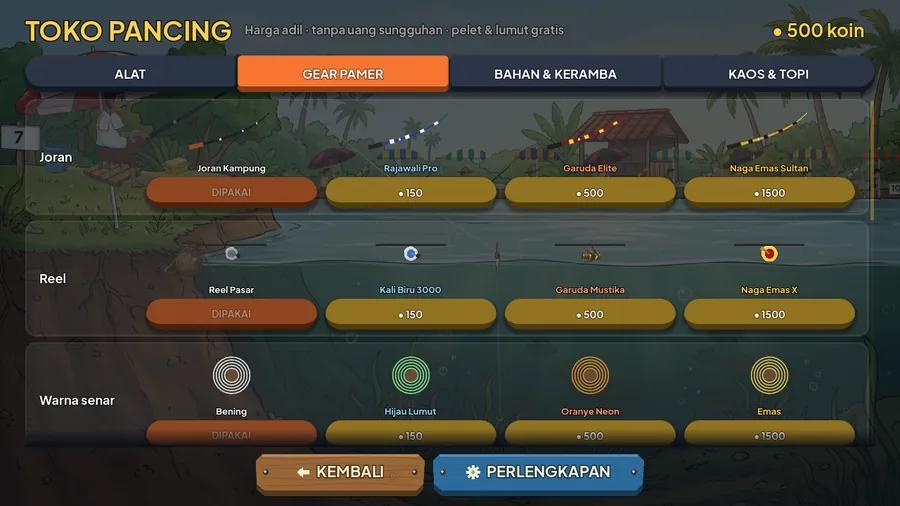 Tab Gear Pamer di Toko Pancing: joran, reel, dan warna senar dalam empat tingkat