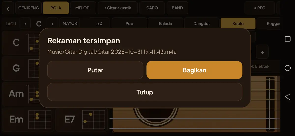 Kotak Rekaman tersimpan